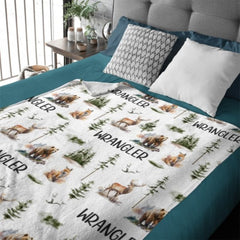 Woodland Forest Animals Personalized Custom Name Blanket - Baby Shower Blanket - Gifts for Baby - OLESA