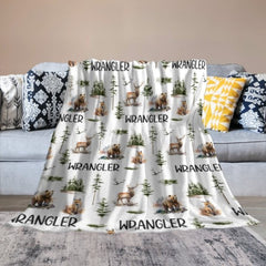 Woodland Forest Animals Personalized Custom Name Blanket - Baby Shower Blanket - Gifts for Baby - OLESA